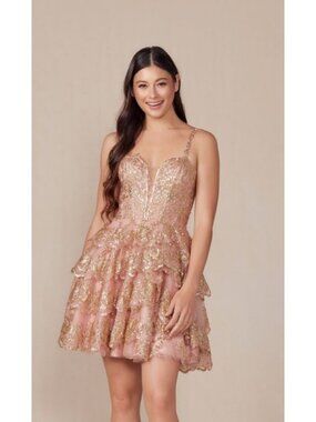 Clearance Rose Gold Size 0 Sparkly Sequin Homecoming Dress By Nox Anabel E914